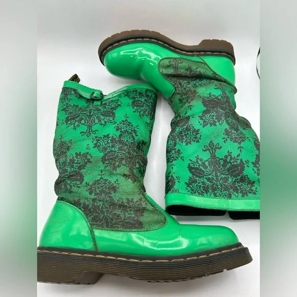 RARE Dr Martens green floral Rain Nellie  Wellies Welly Wellington boot vintage - Picture 15 of 16